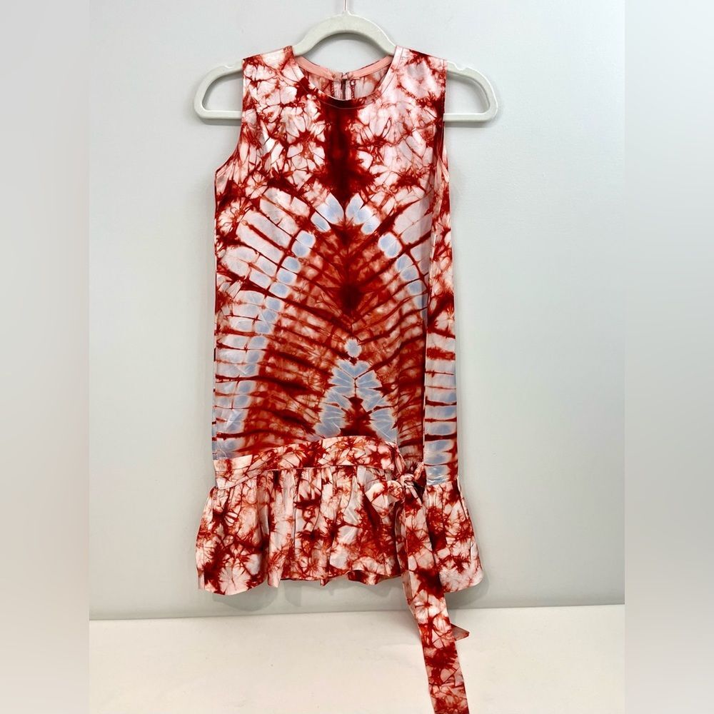 Tie Dye Shift Dress in Rust Silk Satin